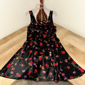 Victoria’s Secret Y2K Black Dress with Red and Purple Floral Print 100% silk S